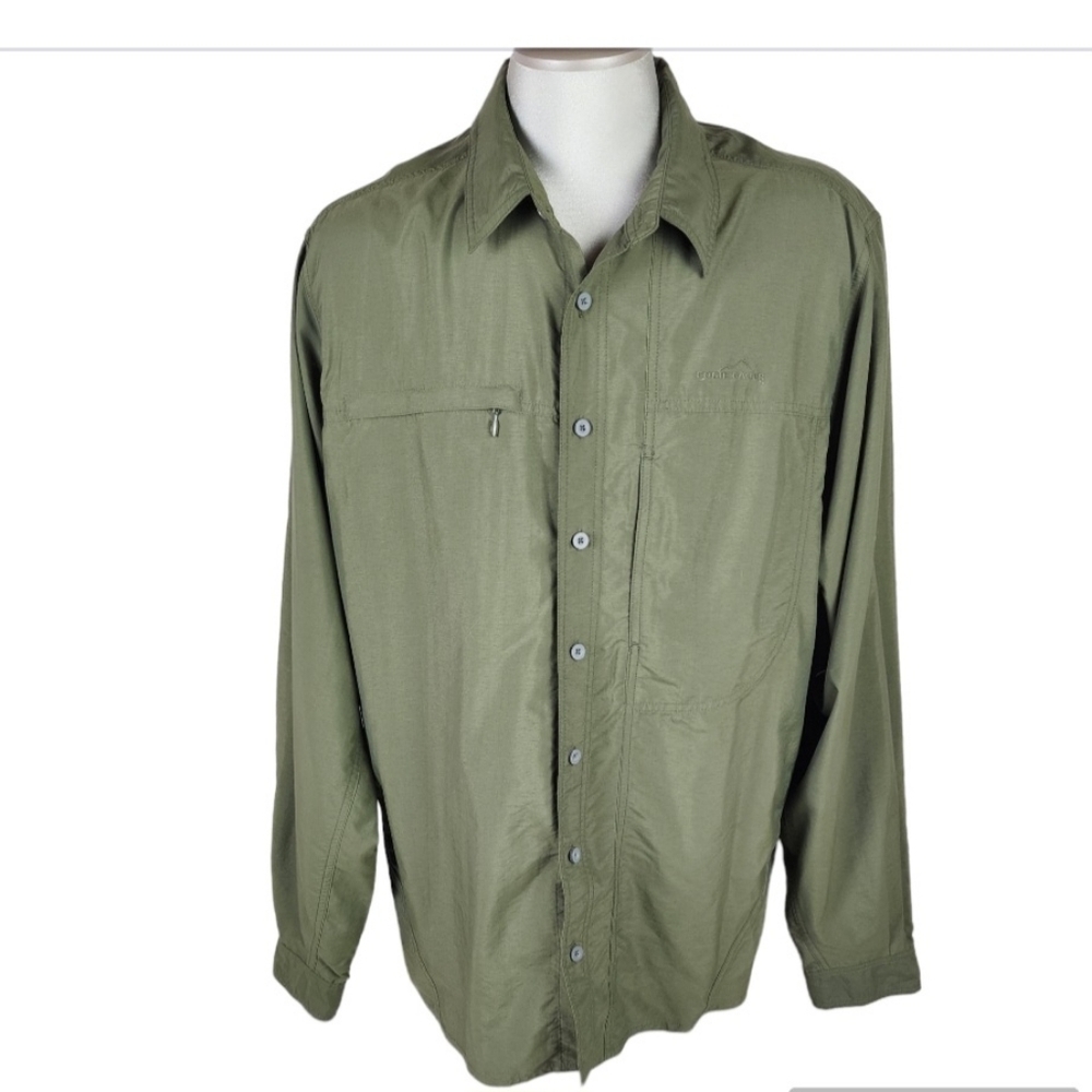 Eddie Bauer Sport Long Sleeve Button Front Shirt Back Vent Olive Green XLTall
